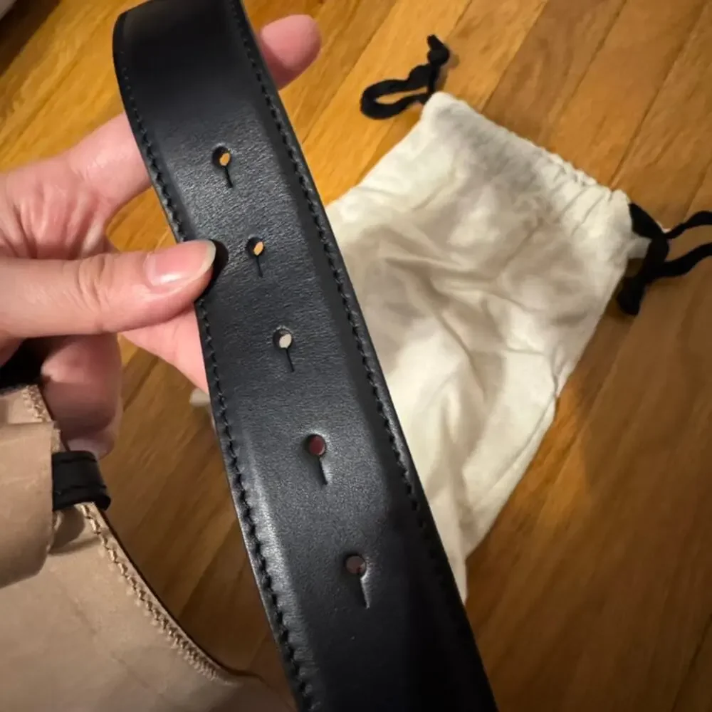 $480 Khaite Julius Medium Patent Leather Belt Black Gold Size 75